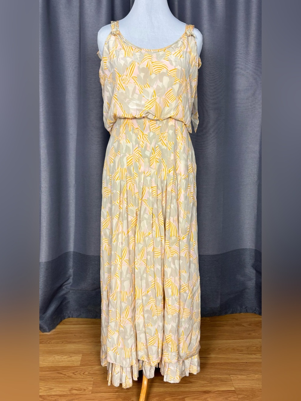 Tory Burch Silk Vintage Style Blouson Pleated Maxi Dress 14